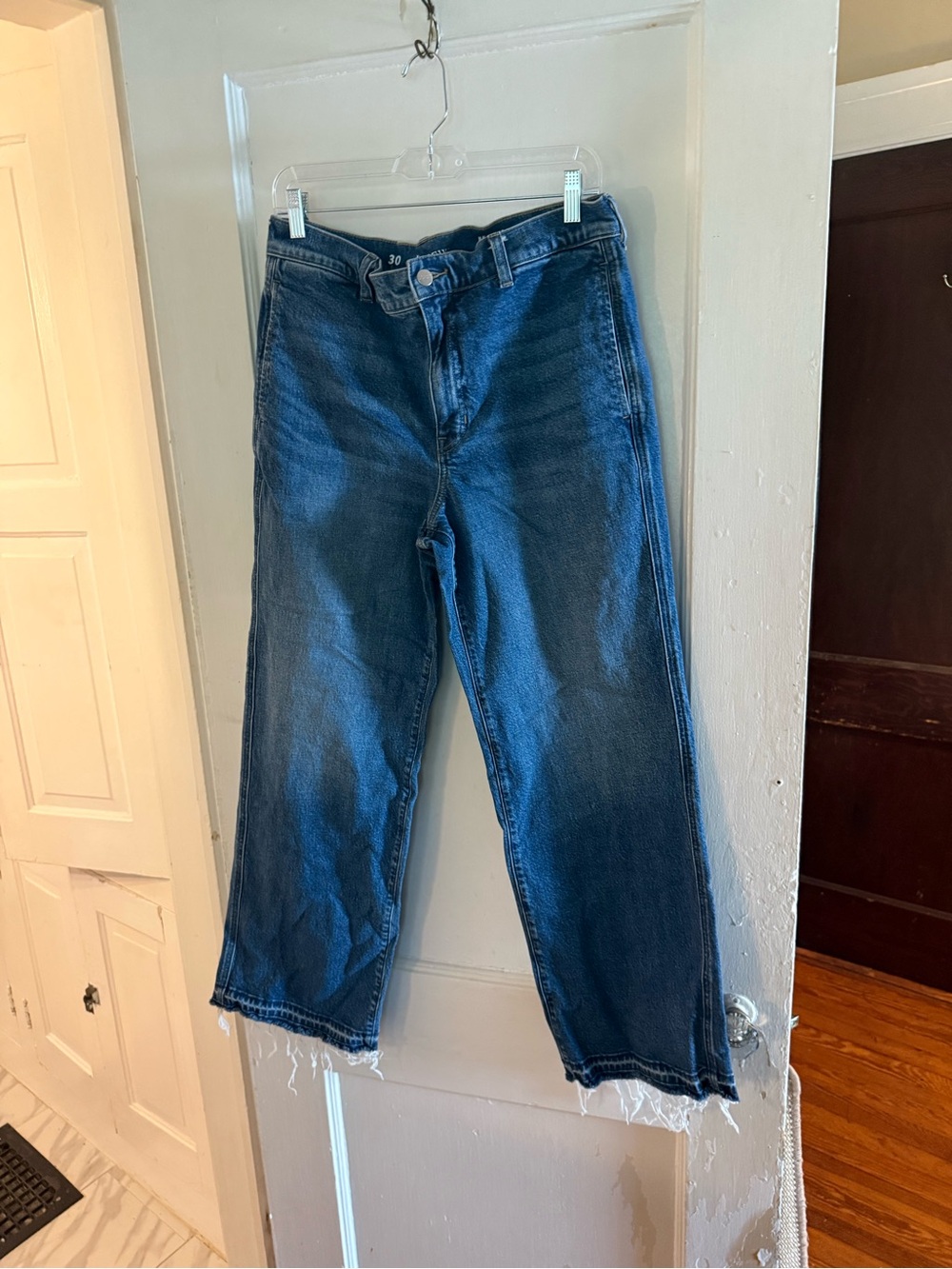 J. Crew Dark Blue Women's Relaxed Jeans with Frayed Hem